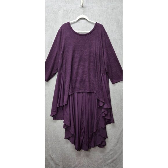 DG2 Susan G Plum 3X Plus Size Sweater High Low Skirt Hem Pleated Lagenlook - Picture 1 of 7